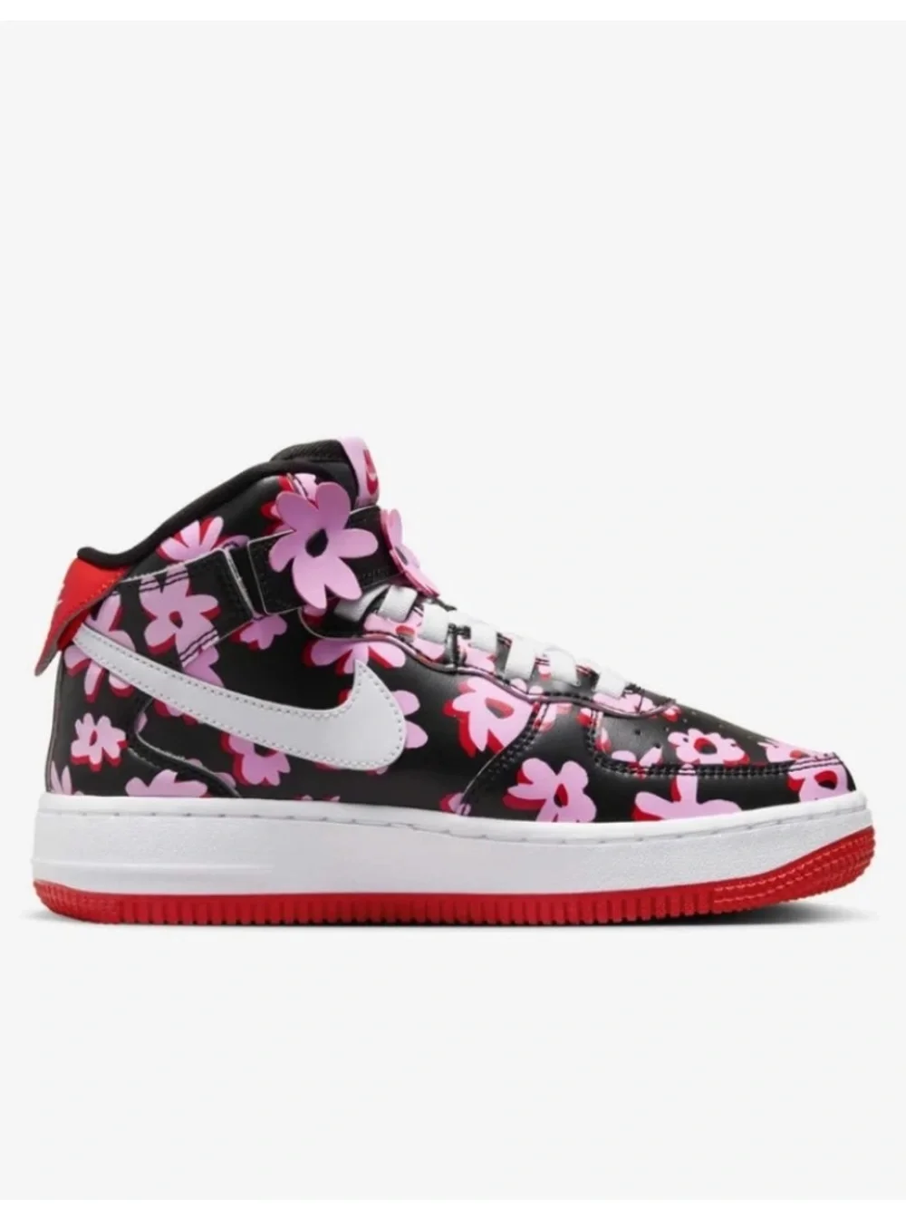 Nike | Girl’s Black/Pink Floral ‘Flower Power’ Air Force 1 Mid Top Sneakers 2Y - Picture 3 of 16